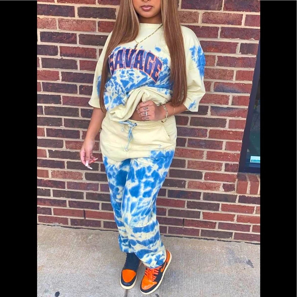 SAVAGE Tie Dye Half Sleeves T-Shirt & SAVAGE Across The Buttocks Joggers Outfit